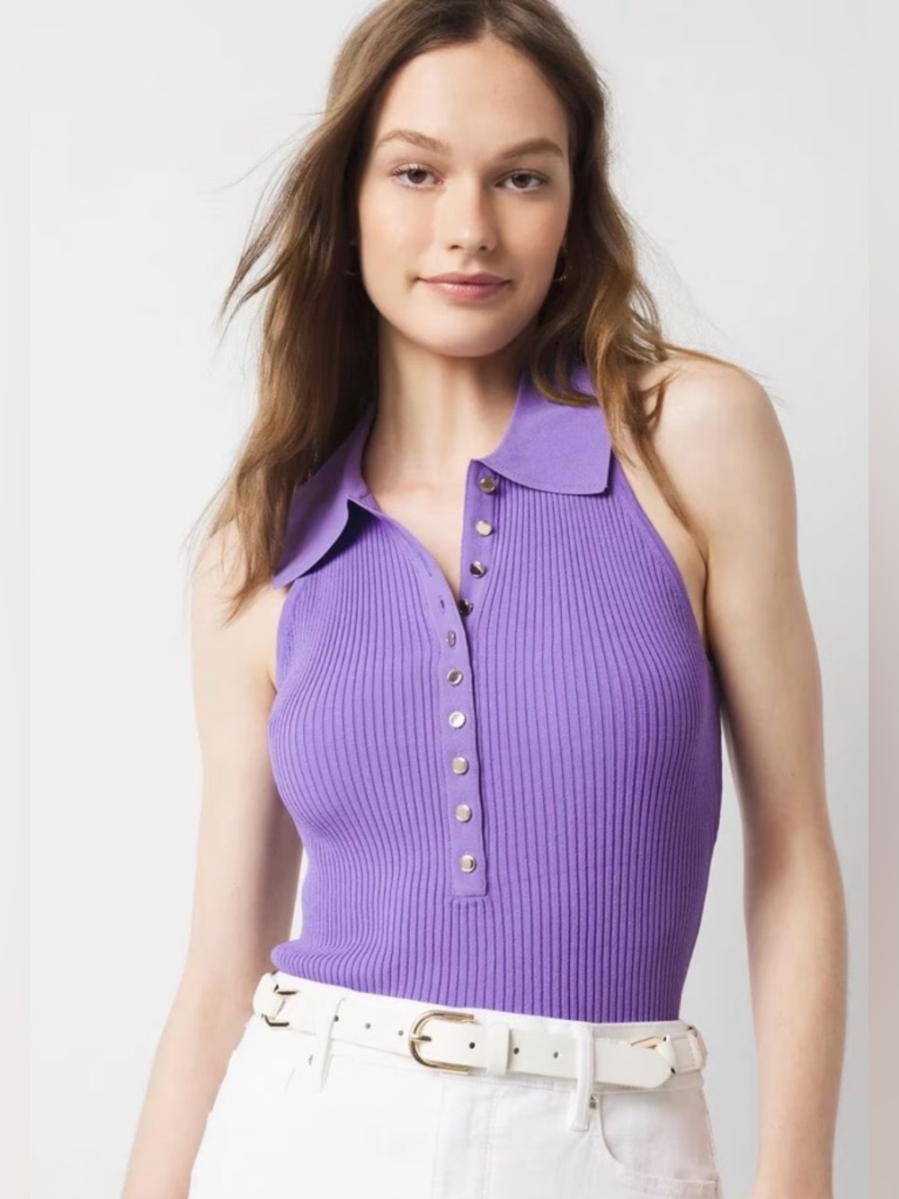 White House Black Market Lilac Ribbed Polo Tank size medium